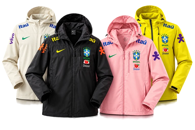 Vestes du Brésil Itau noire, rose, beige et jaune